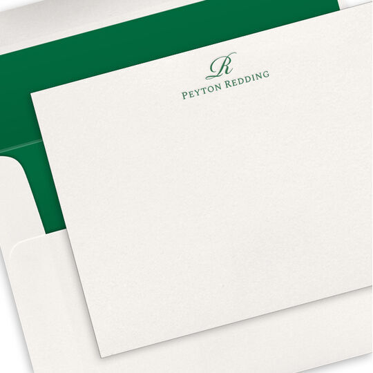 Elegant Script Initial Flat Note Cards - Letterpress